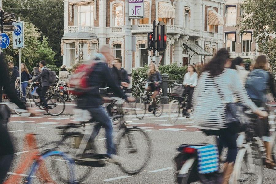 People riding bicycles along a city street